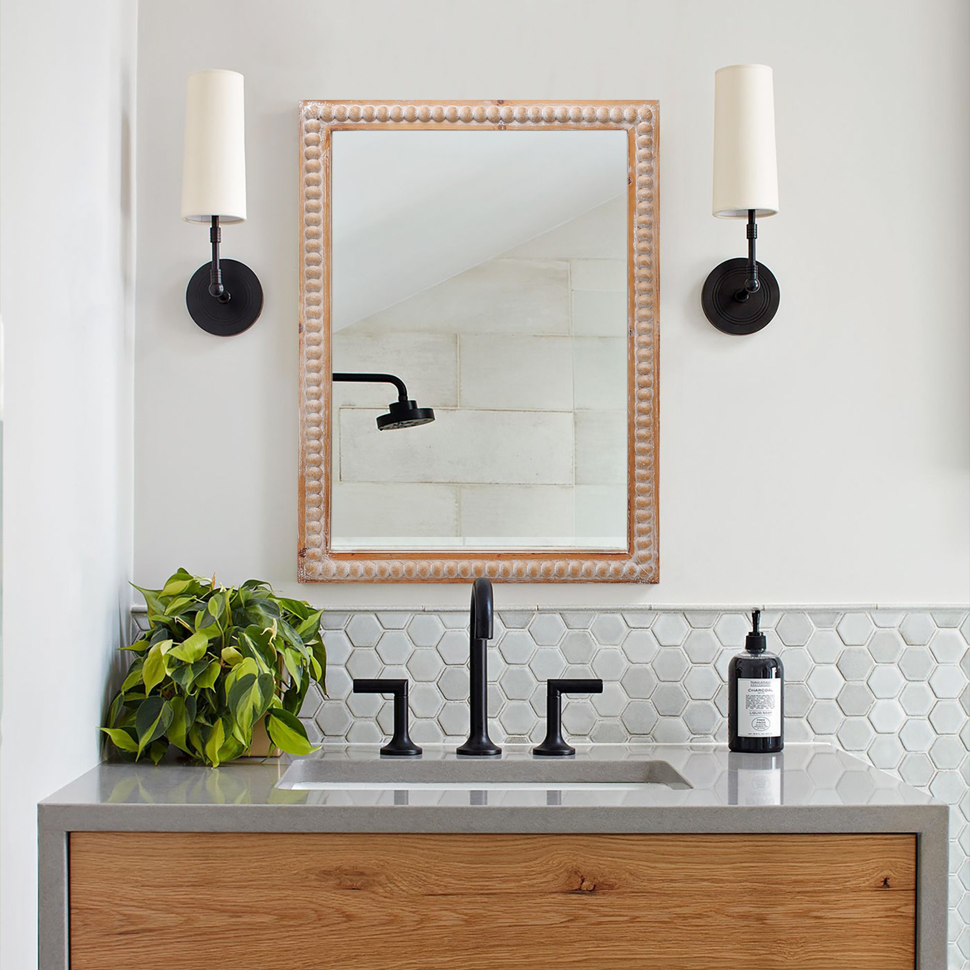 22x30 Inches Wood Framed Mirrors For Bathroom,Wooden Frame Wall Mirror Farmhouse Wall Mounted Rectangle Mirror For Vanit