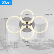 Modern LED Ceiling Light, Flush Mount Ceiling Light With Dimmable Remote Control, 6Rings Acrylic Ceiling Light Fixture F