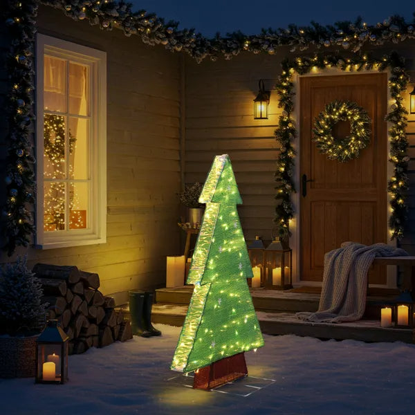 4FT Lighted Christmas Tree Yard Decorations, Pre-lit Holiday Decor With 110 Warm White LED Lights For Xmas Outdoor Indoo