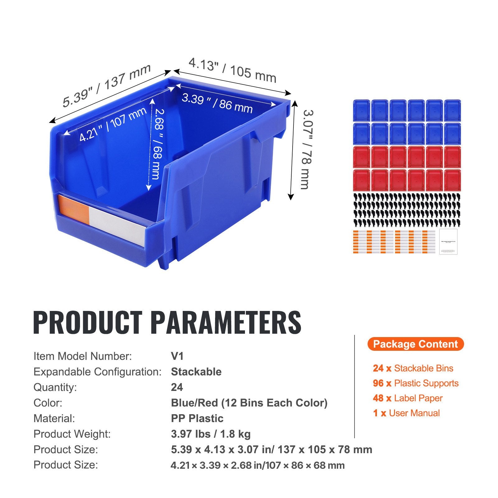 Plastic Storage Bin, Hanging Stackable Storage Organizer Bin