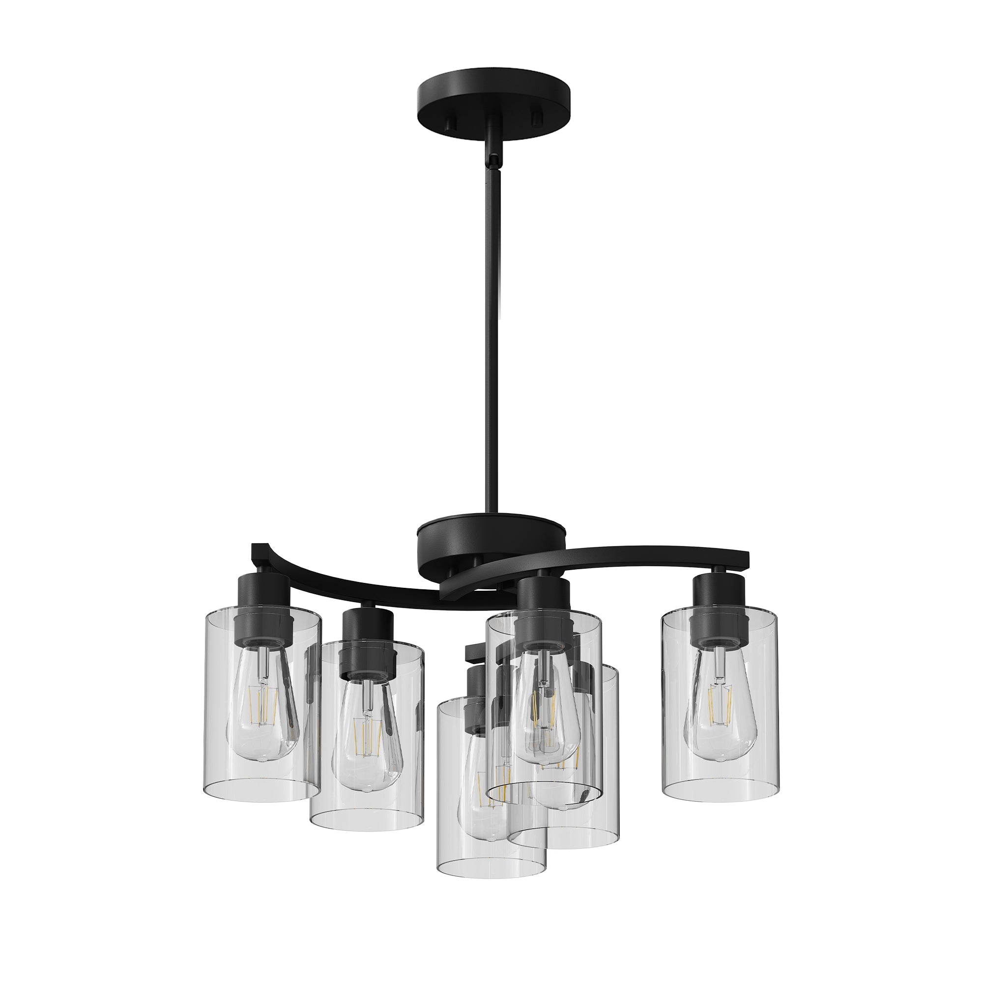 6-Light Modern Farmhouse Black Chandelier, Contemporary Dining Room Light Fixture, Adjustable Height Hanging Industrial