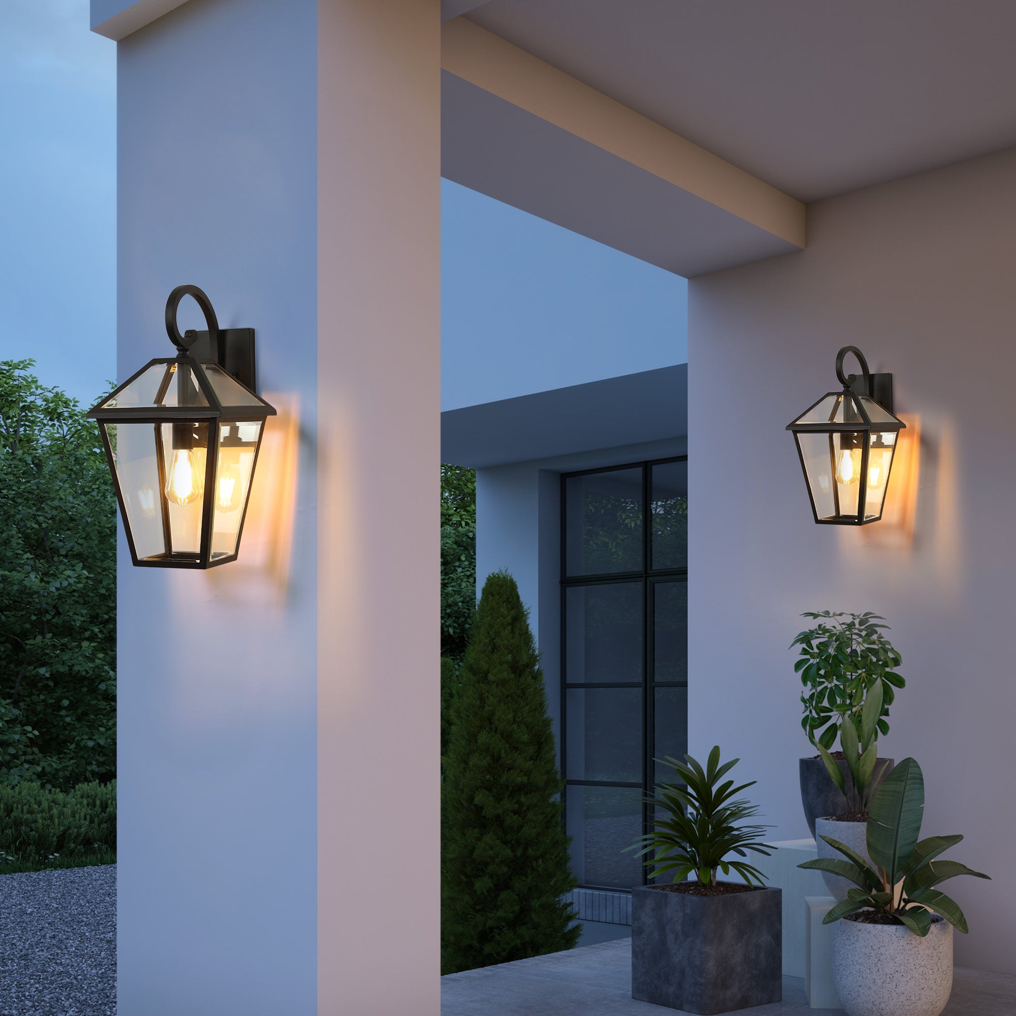 10 2pcs Outdoor Wall Lanterns, Black Finish Weatherproof Wall Sconce With Clear Glass Panels, Vintage Exterior Light Fixtures For Porch, Patio, Garage, And Entryway Bulb Not Included