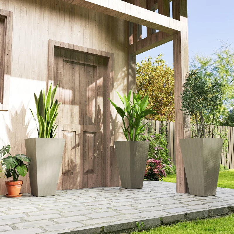 Tall Planters For Outdoor Plants Set Of 3, 28 In Taper Planters With Drainage Holes, Indoor Plant Pots, Front Porch Deco