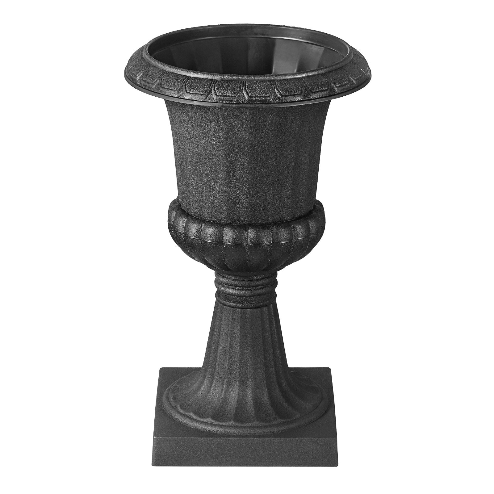 Plastic Urn Planters, 9.8 X 16.5 Inch, 2 Pack Black Classic Flower Pots Front Porch Planters, Indoor & Outdoor Vase For