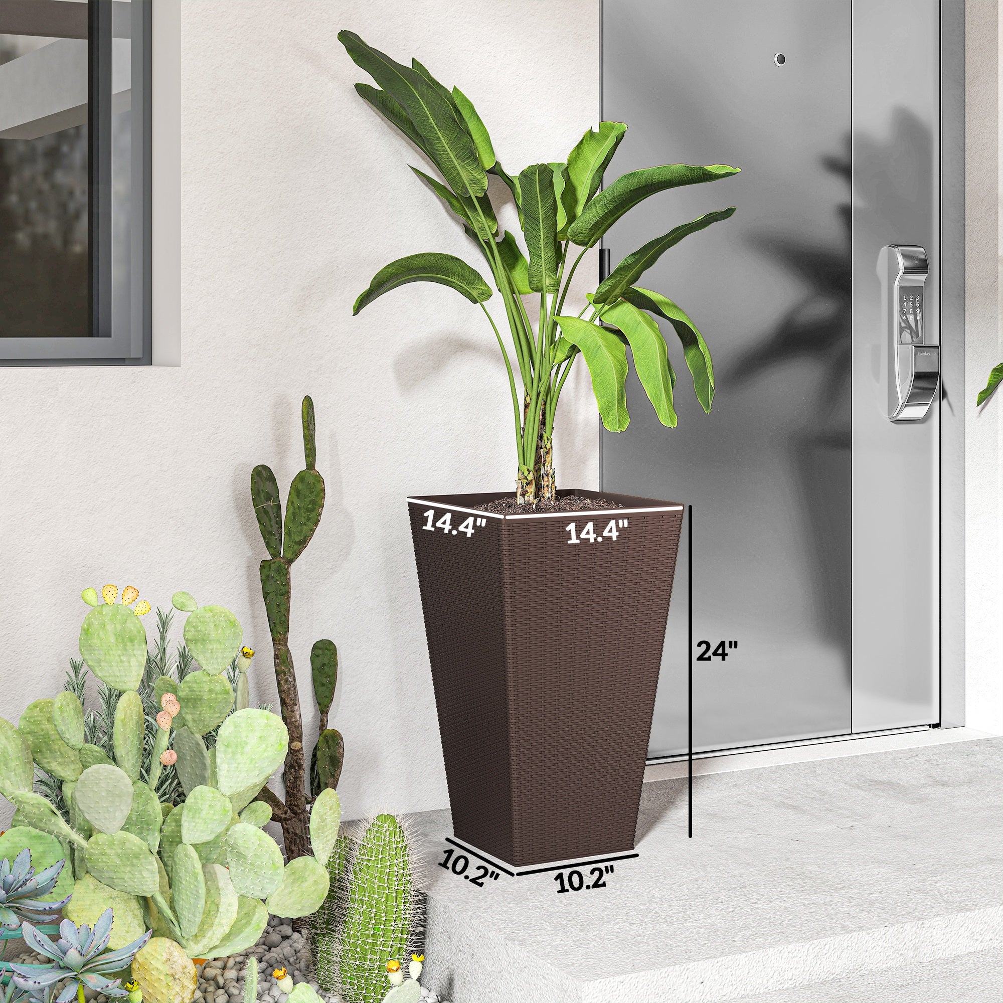 Set of 3 Tall Planters with Drainage Hole, 24" Outdoor Flower Plant Pots, Indoor Planters for Porch, Front Door, Entrywa