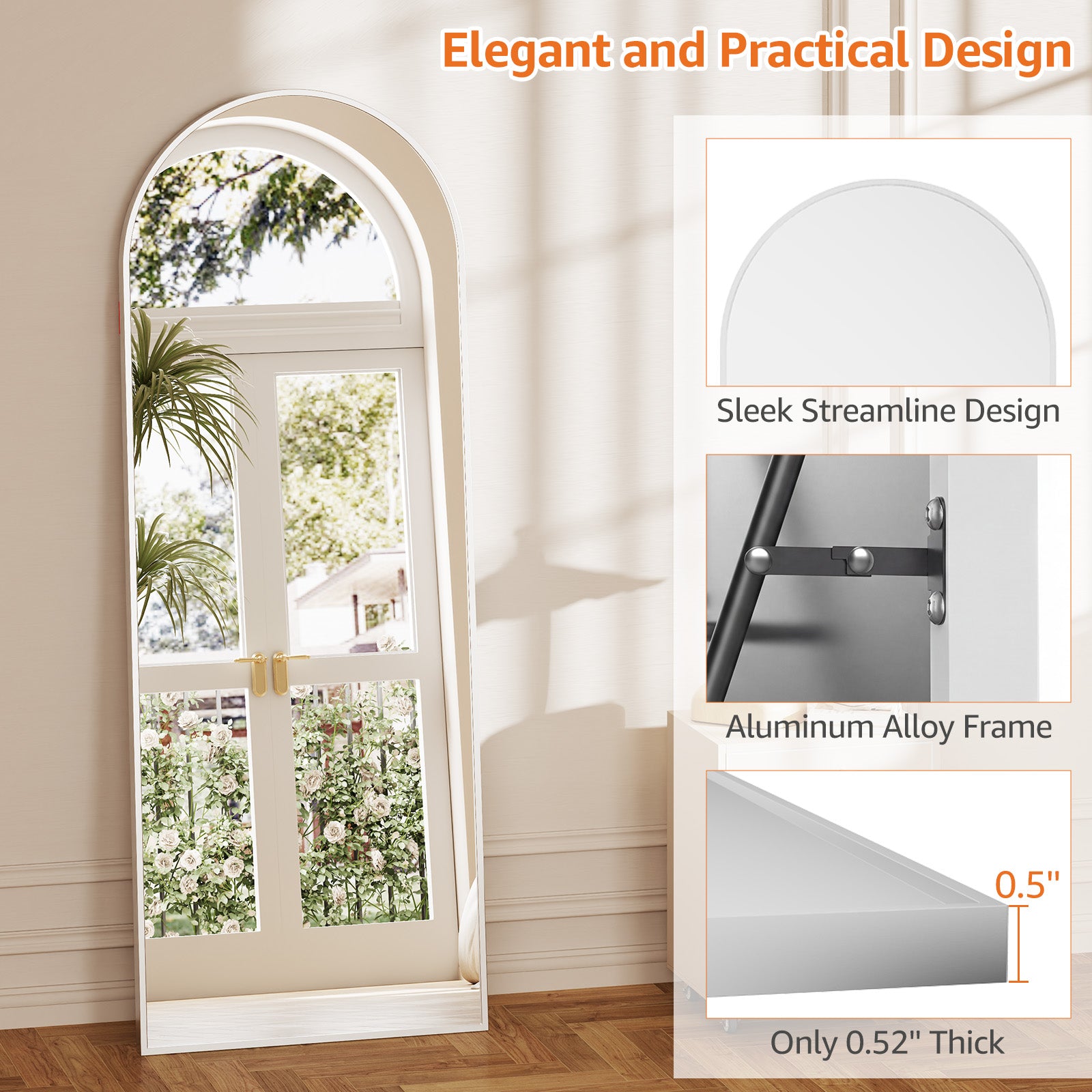 Arched Full Length Mirror, Full Body Standing Mirror, Hanging Or Leaning, For Home, Silver