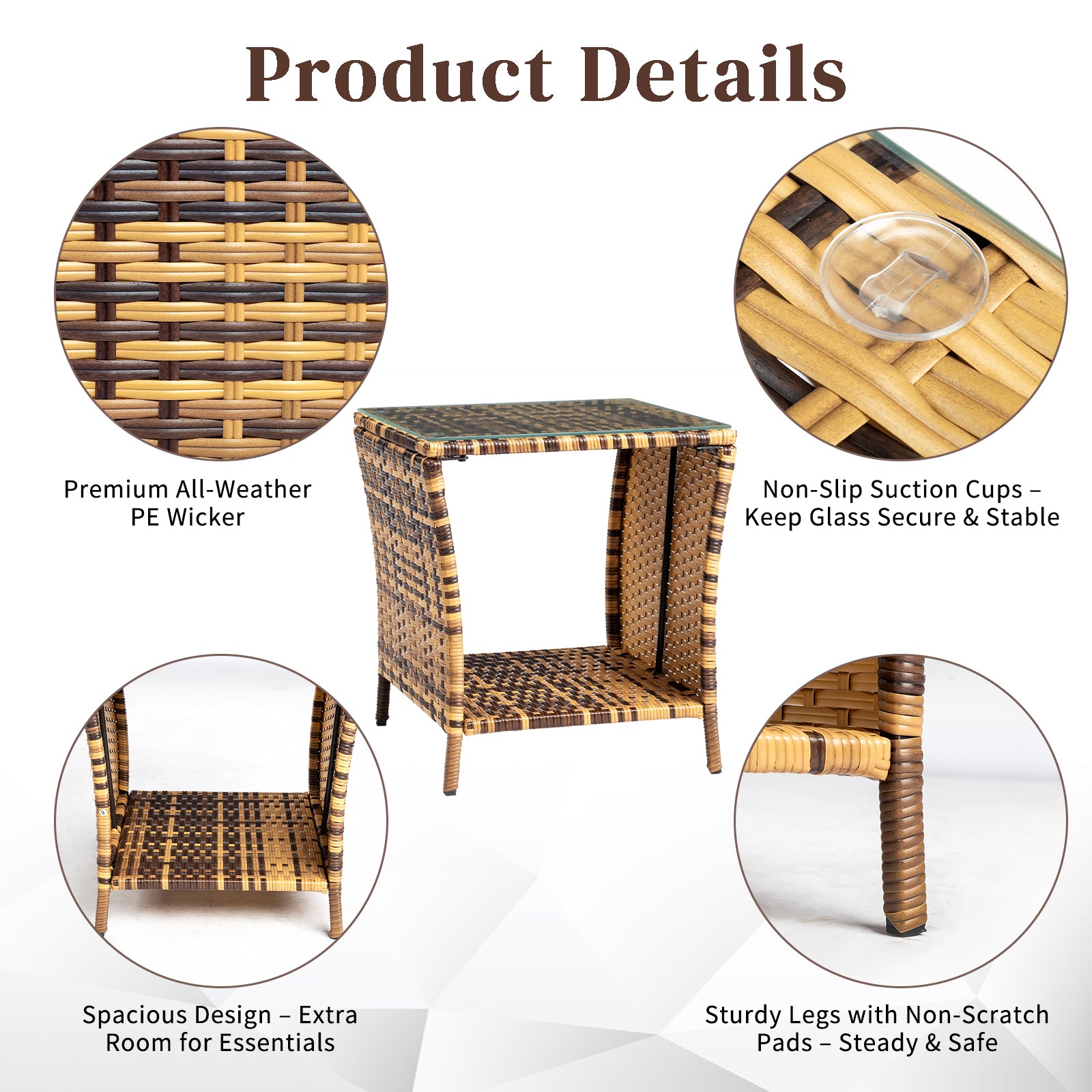 Outdoor Wicker Side Table Patio Side Tables for Outside