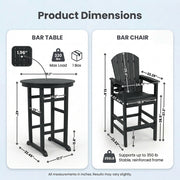 3-Piece Black HDPE Indoor Outdoor Bar Height Bistro Set, 31.1  Round Pub Table With 2 Bar Stools, All-Weather Patio Furn