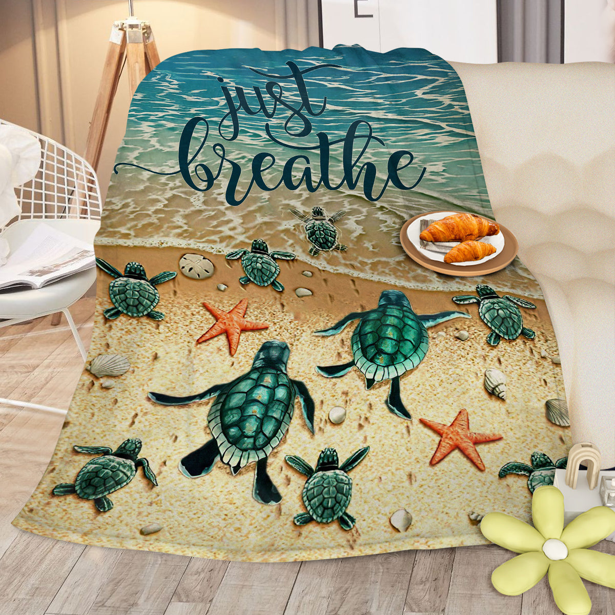 Tropical Baby Sea Turtle Flannel Fleece Blanket 3D Ocean Waves Flannel Soft Plush Throw Blanket Cozy Blankets For Bed Ch