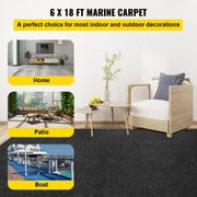 Boat Carpet, 6 Ft X 18 Ft Marine Carpet For Boats, Waterproof Black Indoor Outdoor Carpet With Marine Backing Anti-Slide