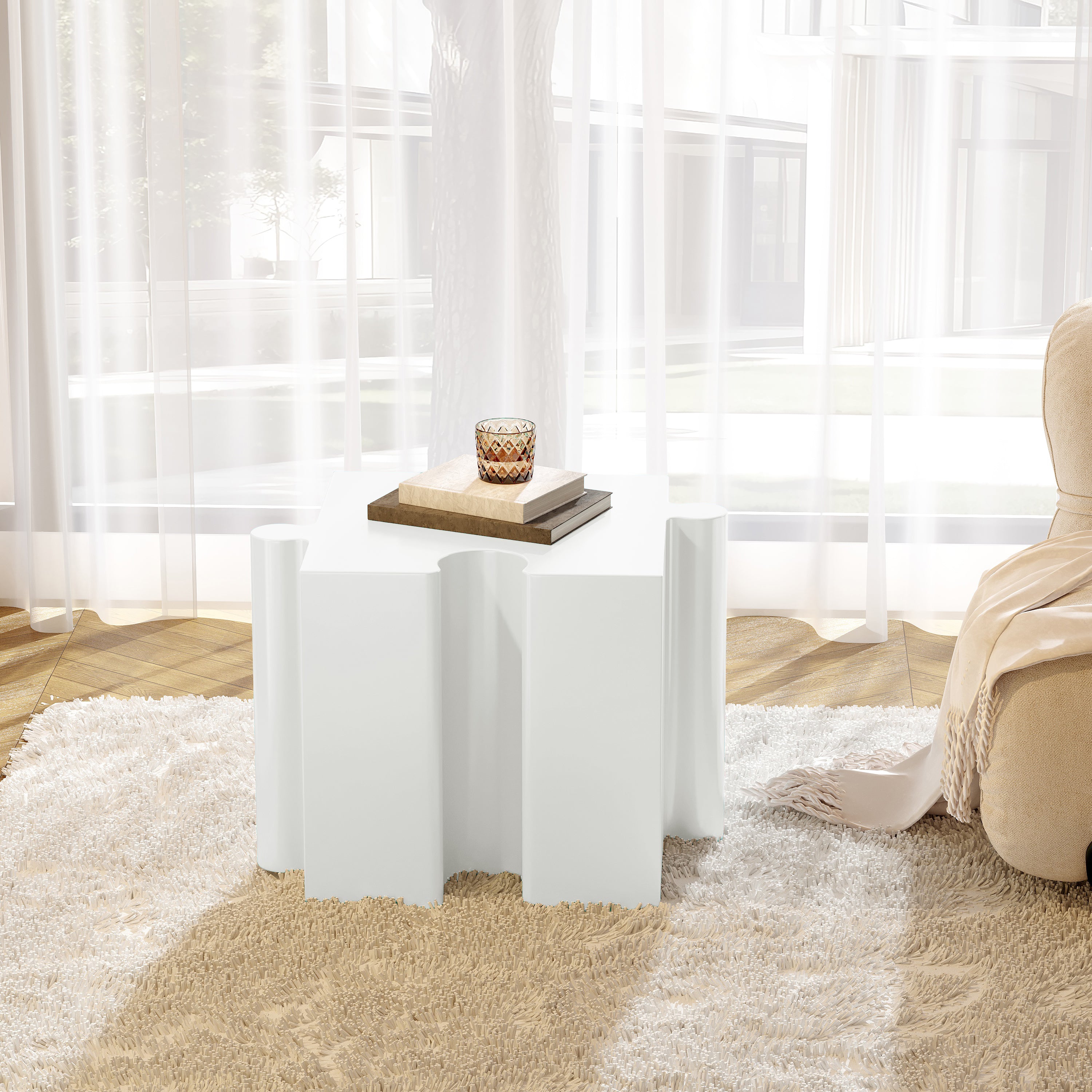 3-Piece Artistic Puzzle Table Set,Modular MGO Side Tables With Interlocking Design  2 Convex & 1 Concave , 200lb Capacit
