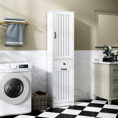 Laundry Cabinet ,with 1 Storage Cabinet And 1 Drawer - White
