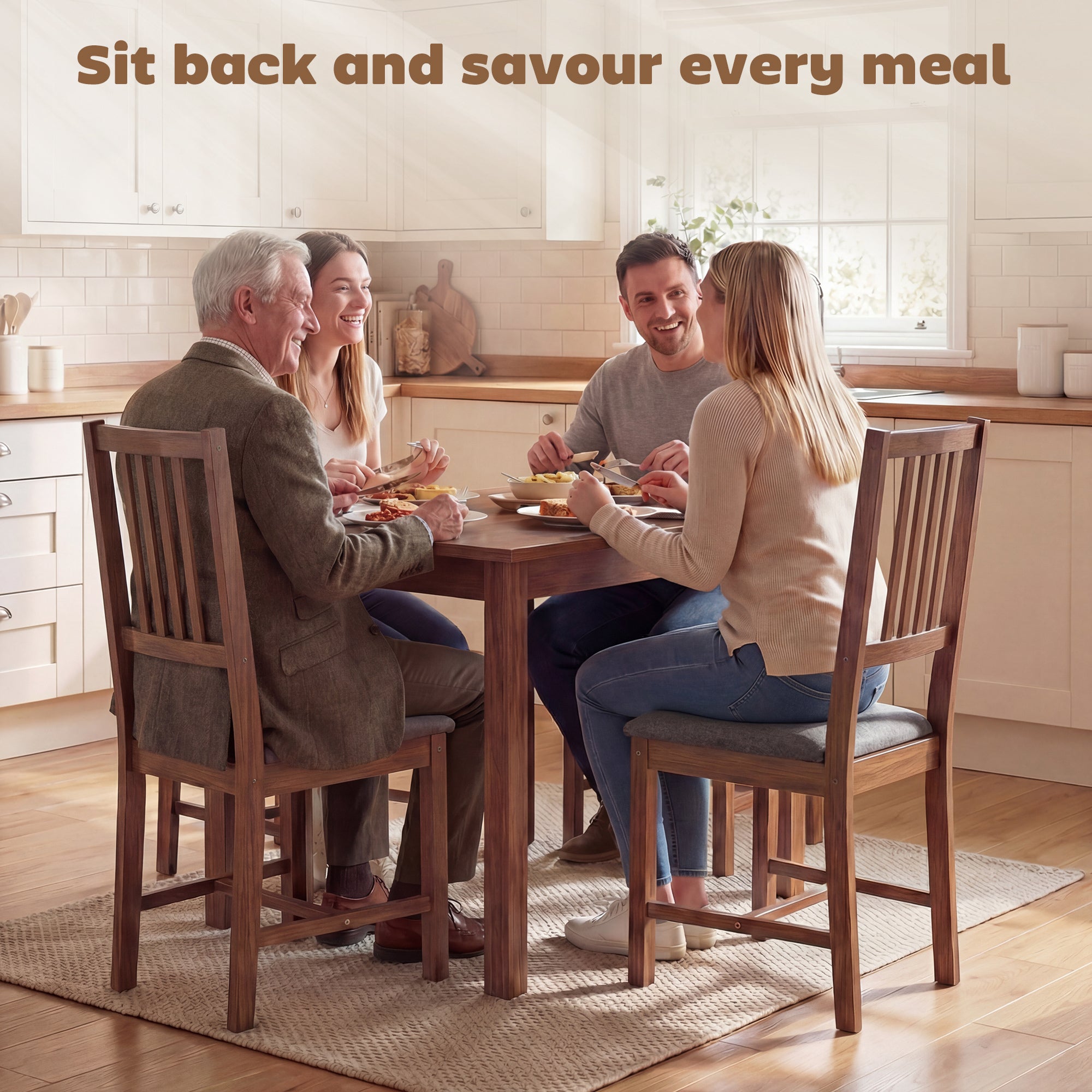 Set of 4 Dining Chairs, Upholstered Dining Room Chairs with Rubberwood Legs for Kitchen, Farmhouse Walnut
