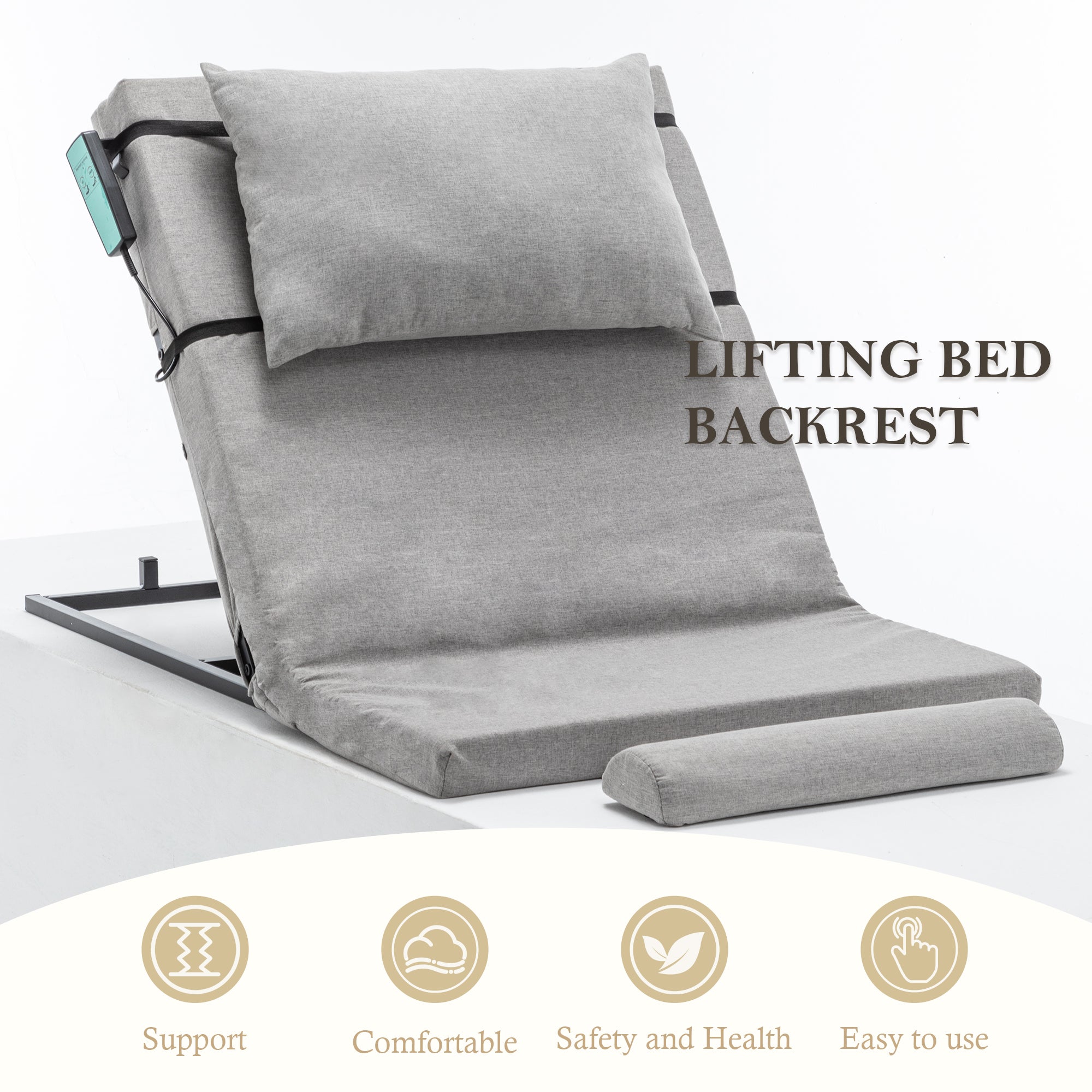 Electric Adjustable Bed Backrest - 300 Lbs Weight Capacity, 4-68 Lift, Machine Washable Fabric  For Elderly, Pregnancy,
