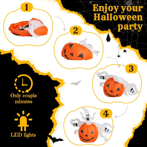 5.9 FT Halloween Inflatable Pumpkin Ghost Outdoor Decorations, Scary Blow Up Yard Decor With Built-in LED Lights For Hol