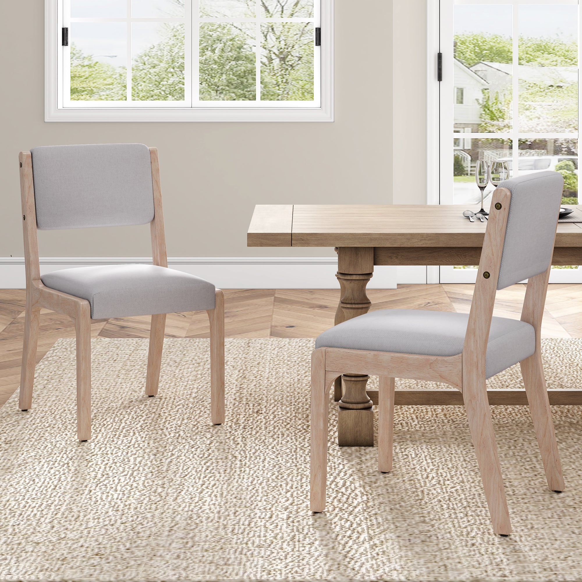 Wood Dining Chairs Set of 2, Modern Farmhouse Accent Chairs with Solid Wood Legs and Padded Seat, Modern Linen Kitchen &
