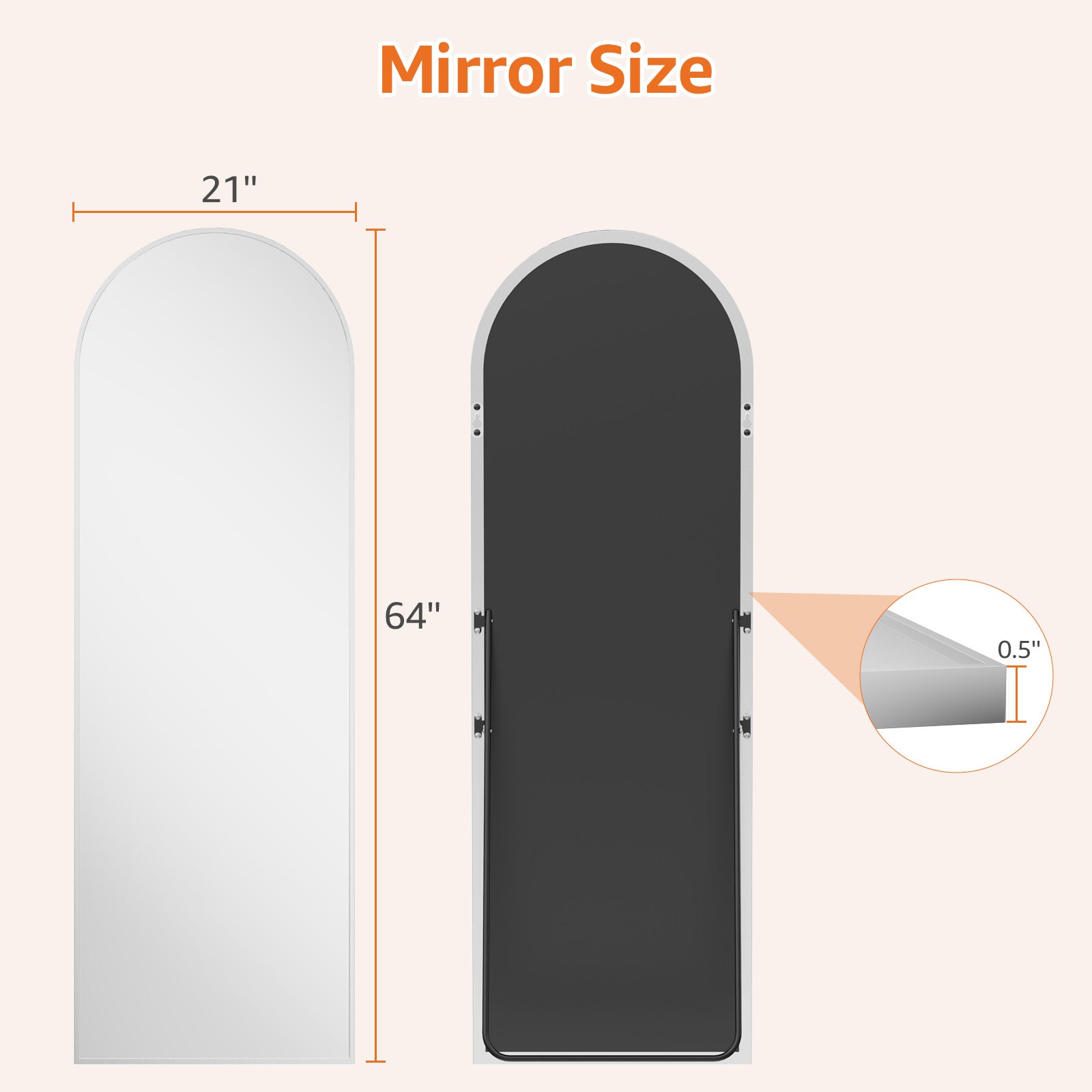Arched Full Length Mirror, Full Body Standing Mirror, Hanging Or Leaning, For Home, Silver