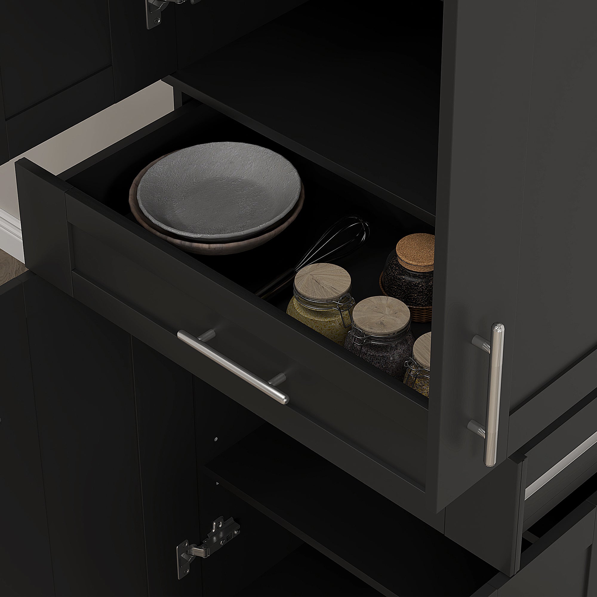 Modern Kitchen Pantry Freestanding Cabinet Cupboard with Doors and Drawer, Adjustable Shelving, Black