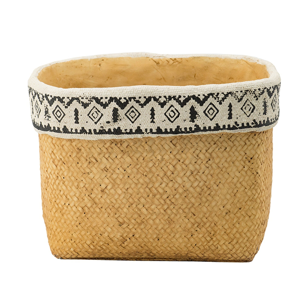 Set Of 2 Rectangular Basket Planters With Geometric Trim, L 10.5x8.5x8  S 7.5x5.5x6.5
