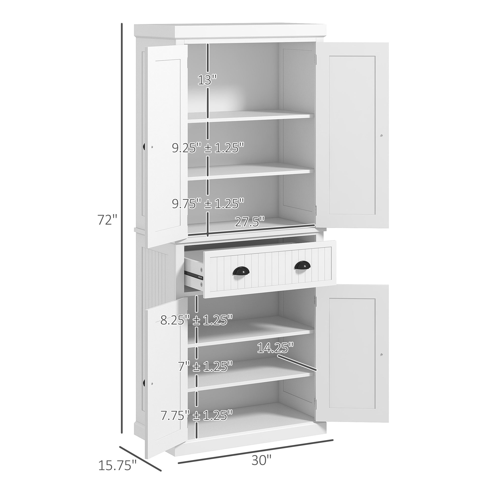 72" Kitchen Cabinet, Pantry Storage Cabinet with Doors and Shelves