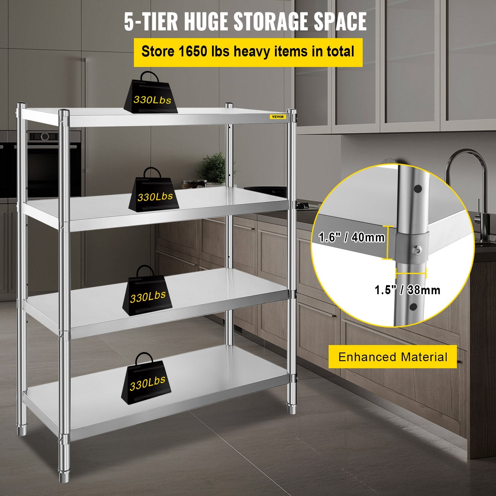 Stainless Steel Shelving 46.8x18.5 Inch 4 Tier Adjustable Shelf Storage Unit Stainless Steel Heavy Duty Shelving For Kit