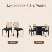 Rattan Dining Chairs Set of 2, Upholstered Linen Dining Room Chairs with Backrests, Modern Kitchen Chairs with Wood Legs