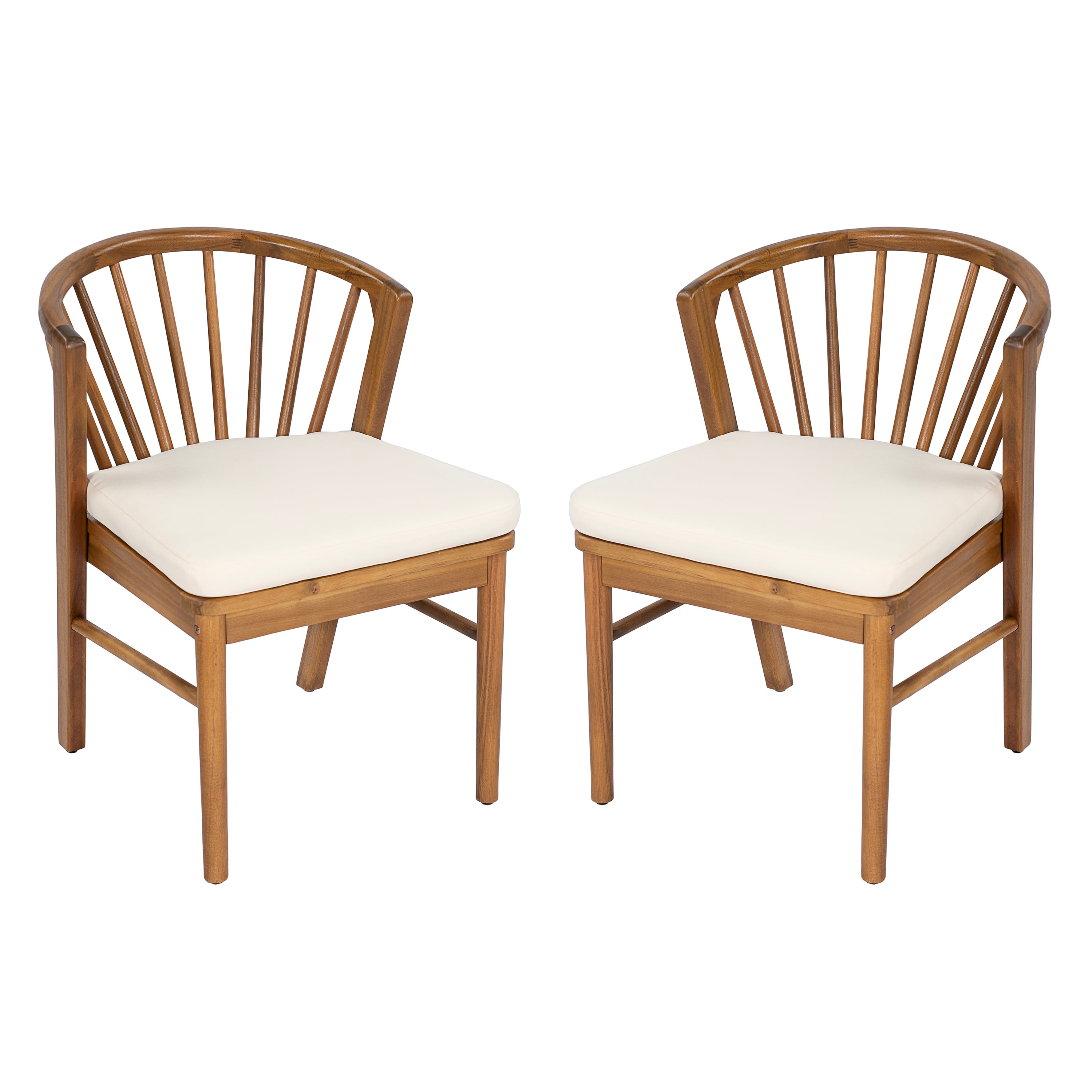 Outdoor Dining Chairs Set Of 2, Acacia Wood Patio Chairs With Cream Washable Cushion,for Backyard, Poolside, Garden,Teak