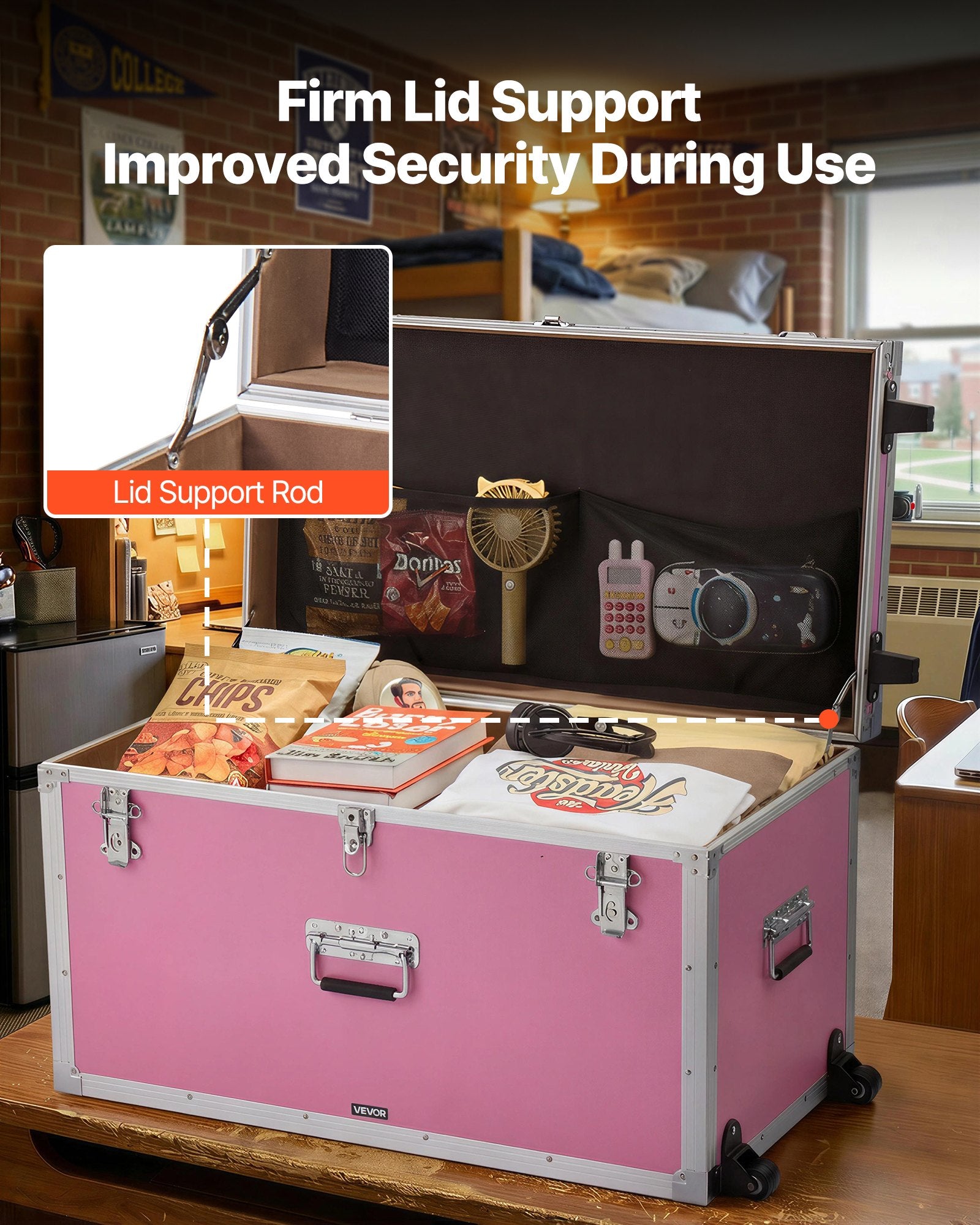 Metal Storage Trunk, Set Of 2, Wooden Suitcase Storage Boxes With Padlocks, Large Trunk Includes Casters & 3 Metal Handl