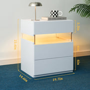 LED Nightstands 3 Drawer Dresser For Bedroom End Table With Acrylic Board LED Bedside Tables For Bedroom Living Room Bed