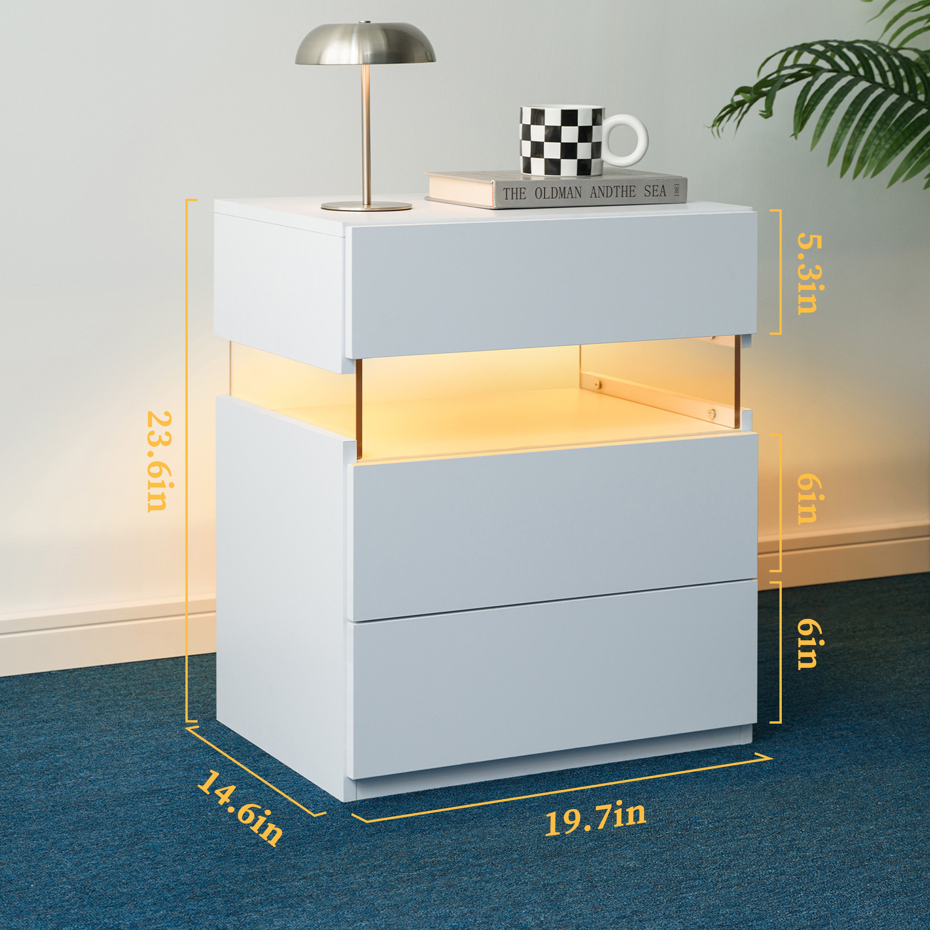 LED Nightstands 3 Drawer Dresser For Bedroom End Table With Acrylic Board LED Bedside Tables For Bedroom Living Room Bed