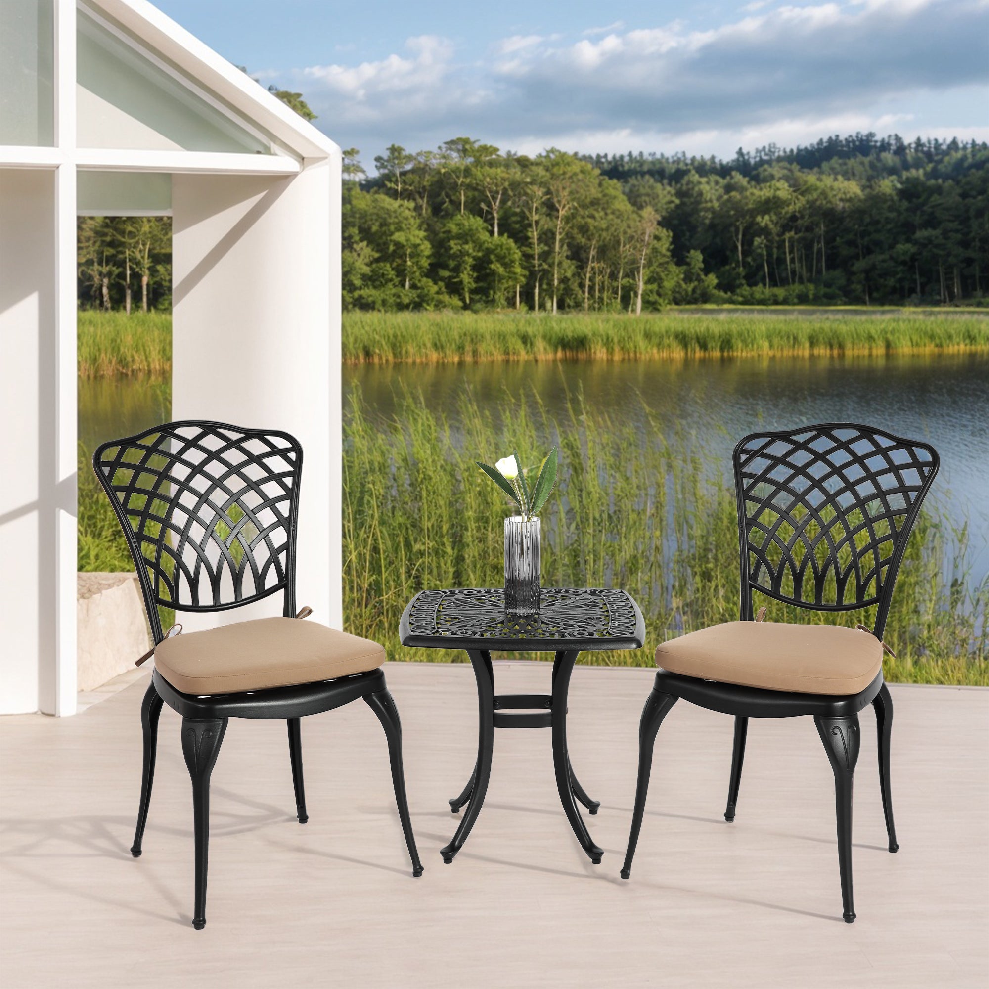 Bistro Set 3 Piece Rustproof Cast Aluminum Patio Furniture Sets 2 Chairs And 1 Round Table Outdoor, Garden, Patio, Balco