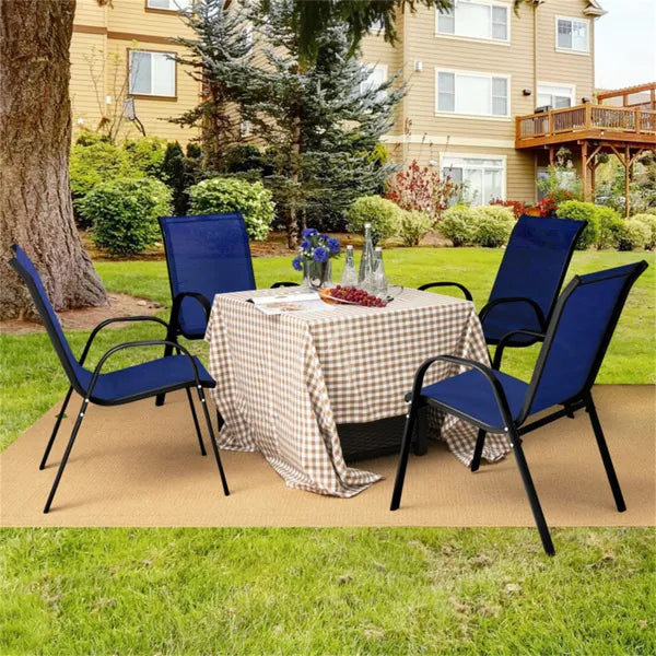 Navy 2 Pack Stackable Patio Dining Chairs, Ergonomic Steel Frame Breathable Fabric Outdoor Chairs 330 LBS Capacity