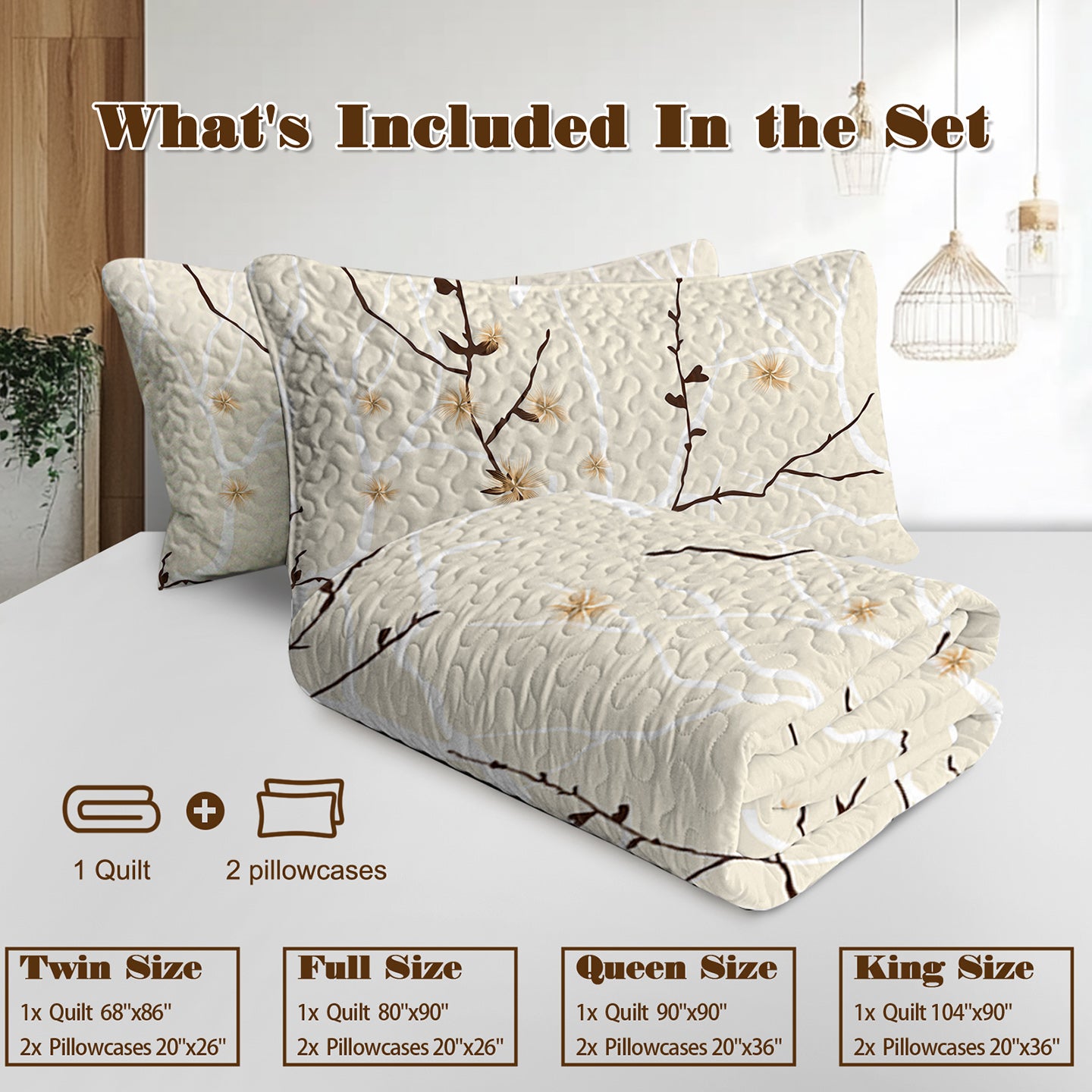 3pcs Minimalist Tree Branch Patterned Blankets Suitable For All Seasons, Including Flower And Autumn Leaf Bedding Sets W