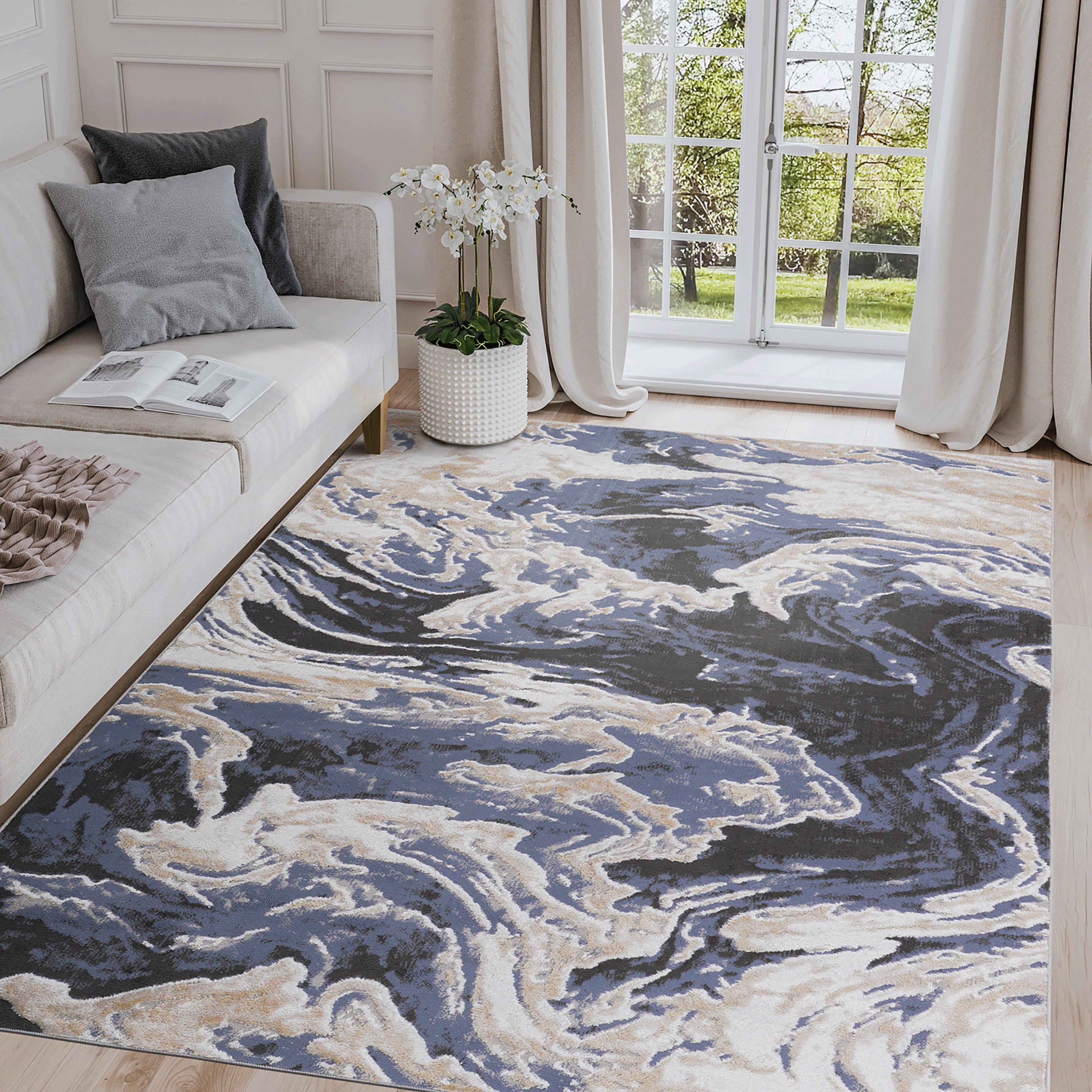 PAYAS  5X7 L.Blue  Abstract Area Rug