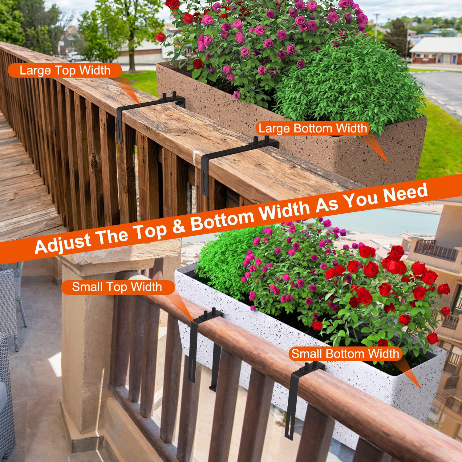 4Pcs Per Set Adjustable Planter Box Brackets Flower Box Holders Window Boxes Planters Hooks No Drill Railing Planter Mou