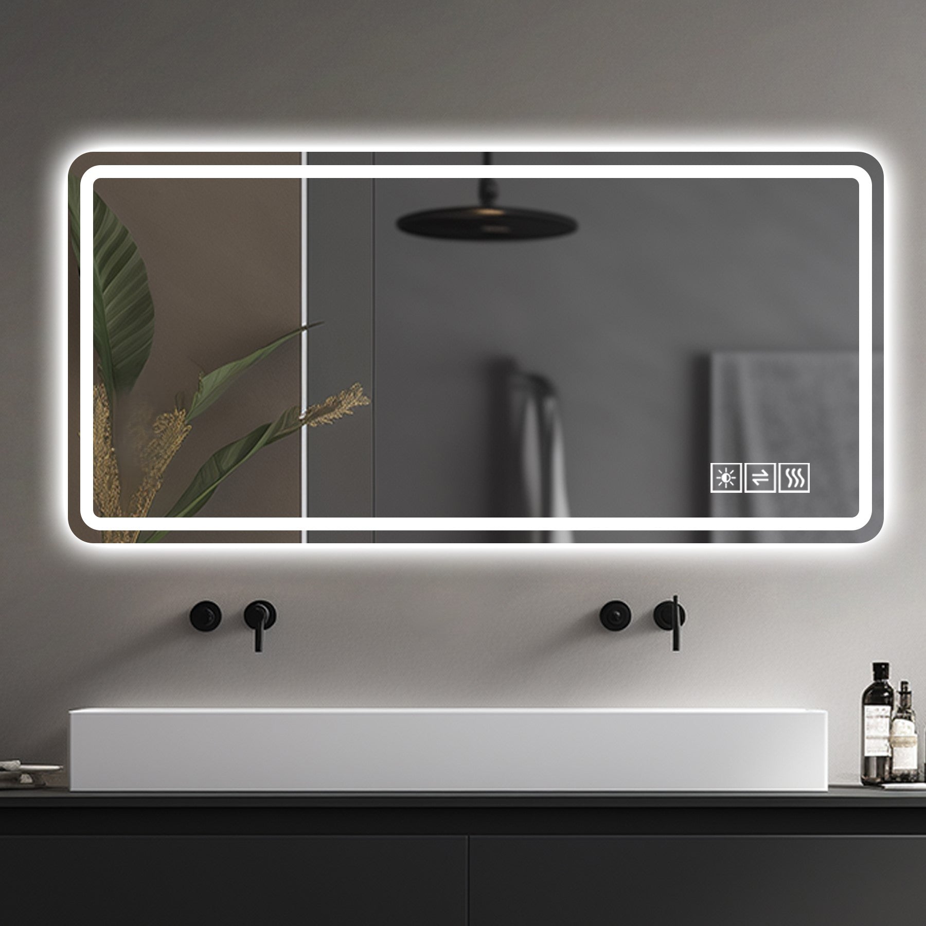 60X28 Inch LED Bathroom Mirror Vanity Mirrors With Front Lights Wall Mounted Anti-Fog Frameless Make Up Mirror With Ligh