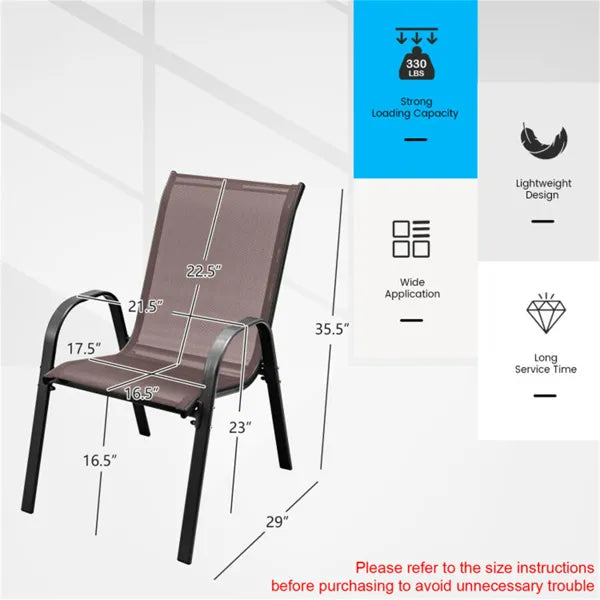 Brown 2 Pack Stackable Patio Dining Chairs, Ergonomic Steel Frame Breathable Fabric Outdoor Chairs 330 LBS Capacity