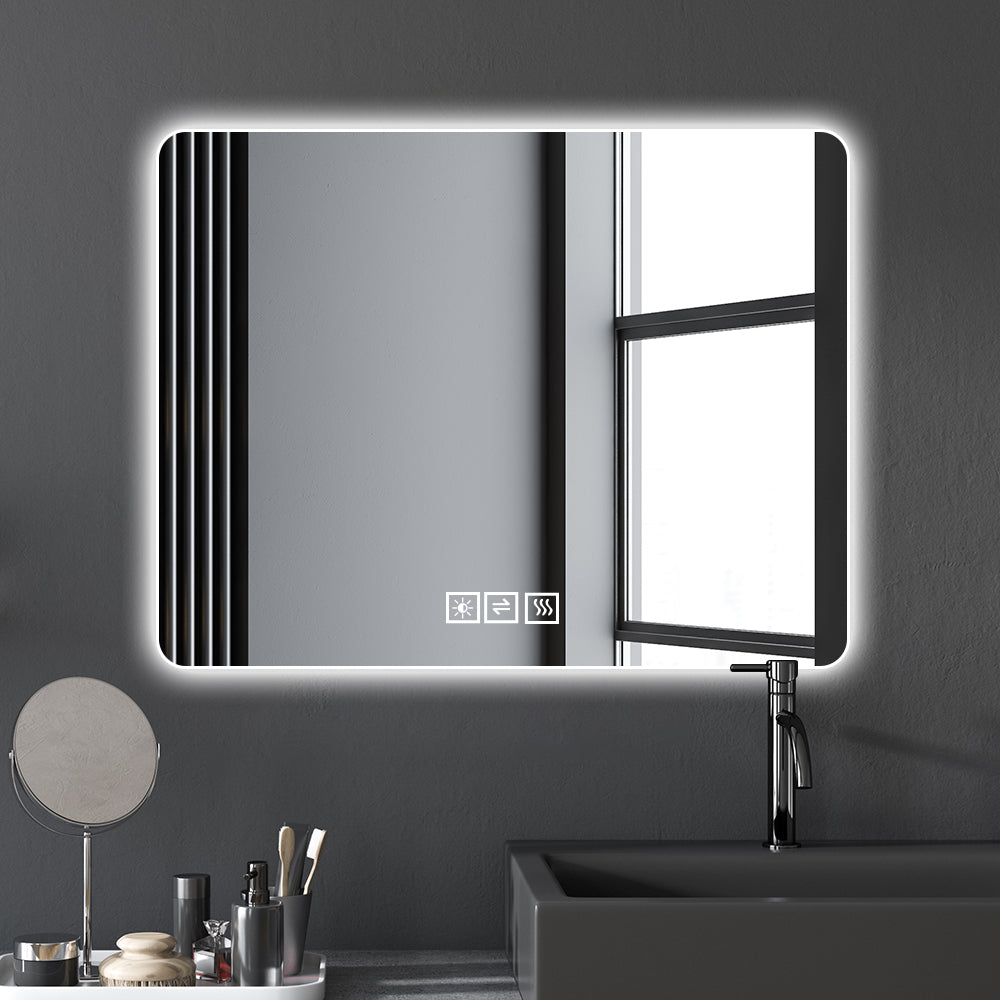 Bathroom Mirror With Led Lights Front And Backlit,  Anti-Fog Lighted Vanity Mirrors For Wall Mounted, 3 Colors And 5 Lev