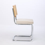 Mid Century Modern Dining Chairs Set Of 2, Velvet Accent Chairs With Natural Cane Back & Stainless Chrome Base, Famous B