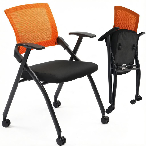 1 Pack Stackable Conference Room Chairs With Wheels,Folding Office Chair With Rebound Back,Padded Seat For Training Room