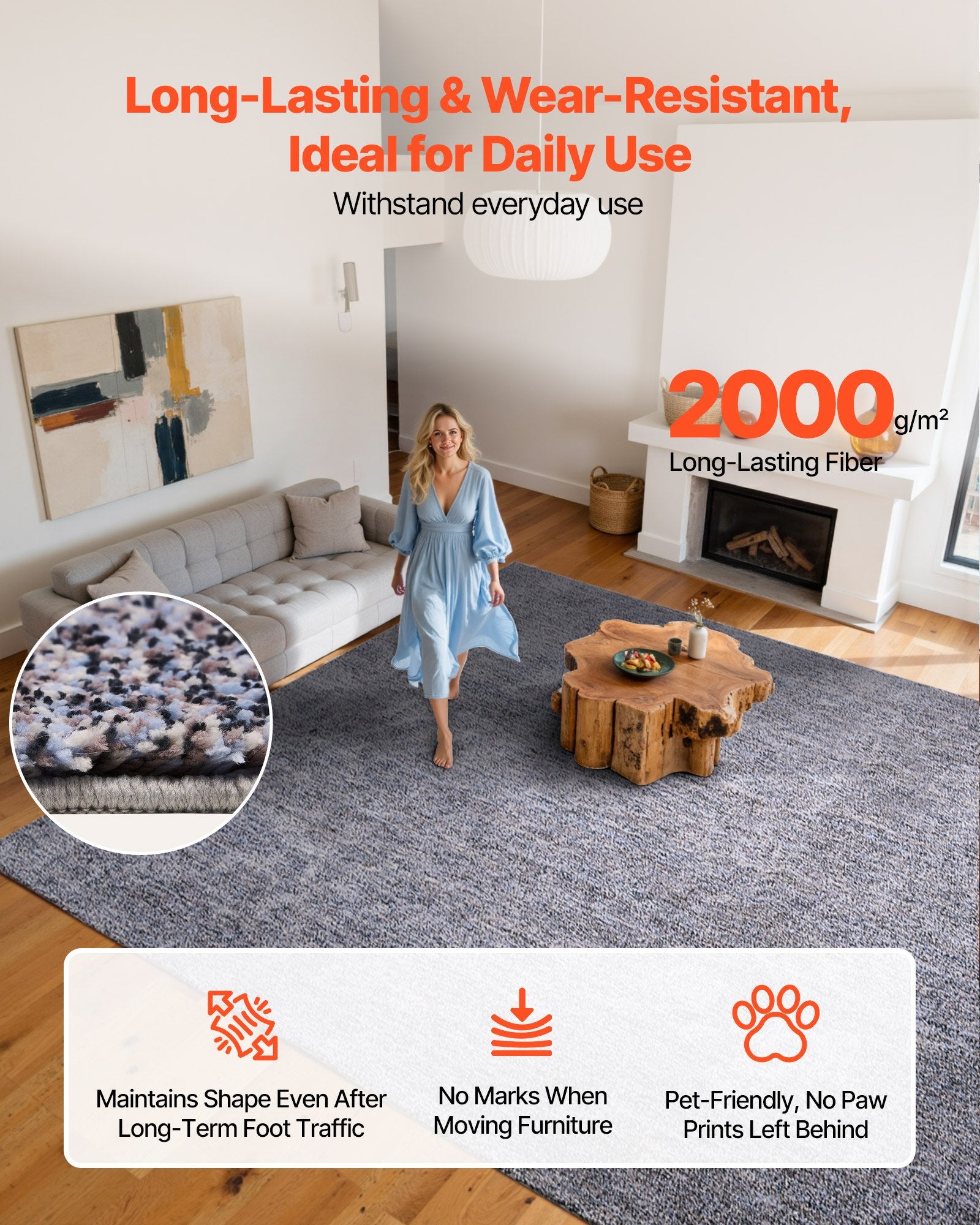Indoor Plush Area Rugs, 9 X 12 Ft Plush Carpet, Area Rugs Furry With Long Plushs Pile, Thick & Durable High-Pile Rug For