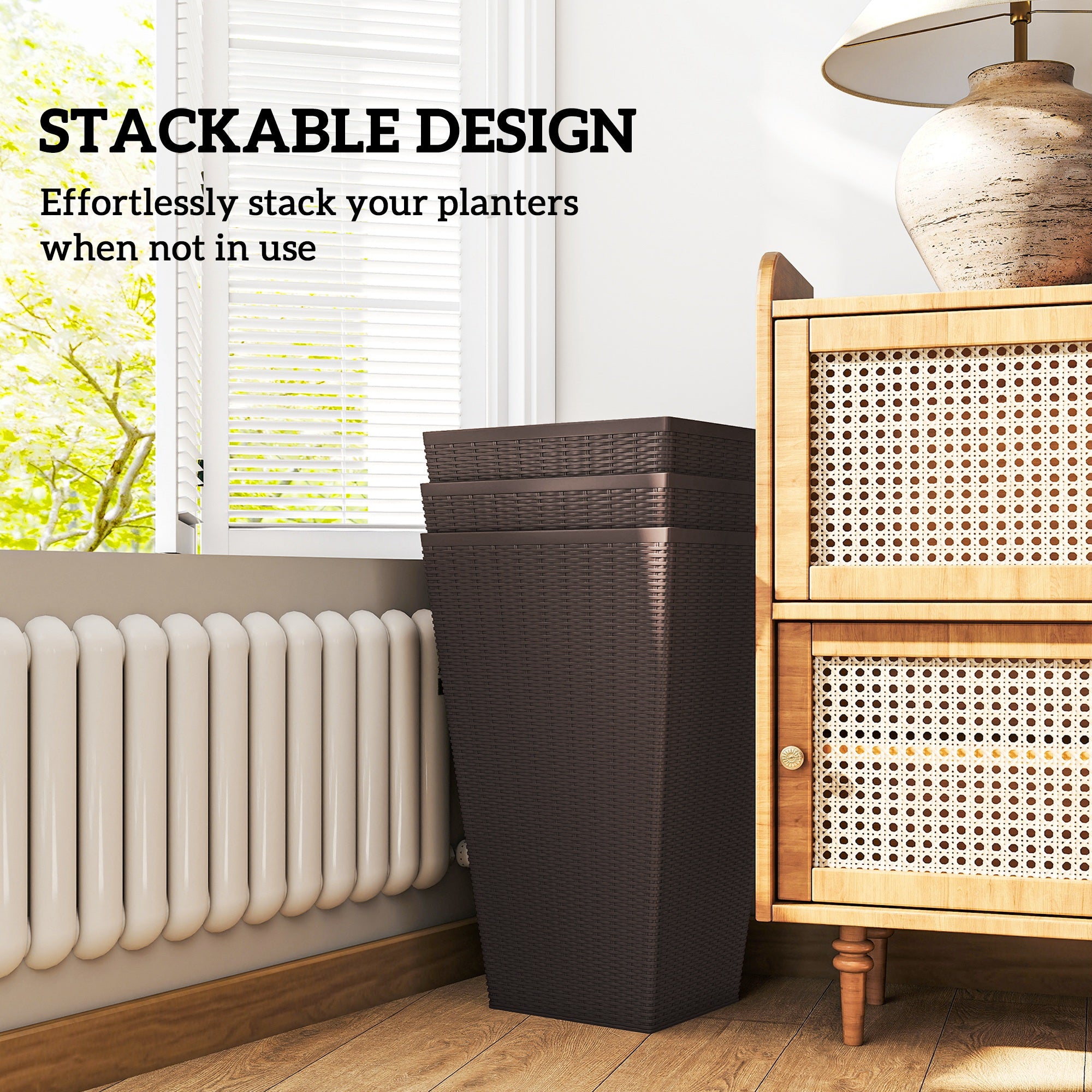Set of 3 Tall Planters with Drainage Hole, 24" Outdoor Flower Plant Pots, Indoor Planters for Porch, Front Door, Entrywa