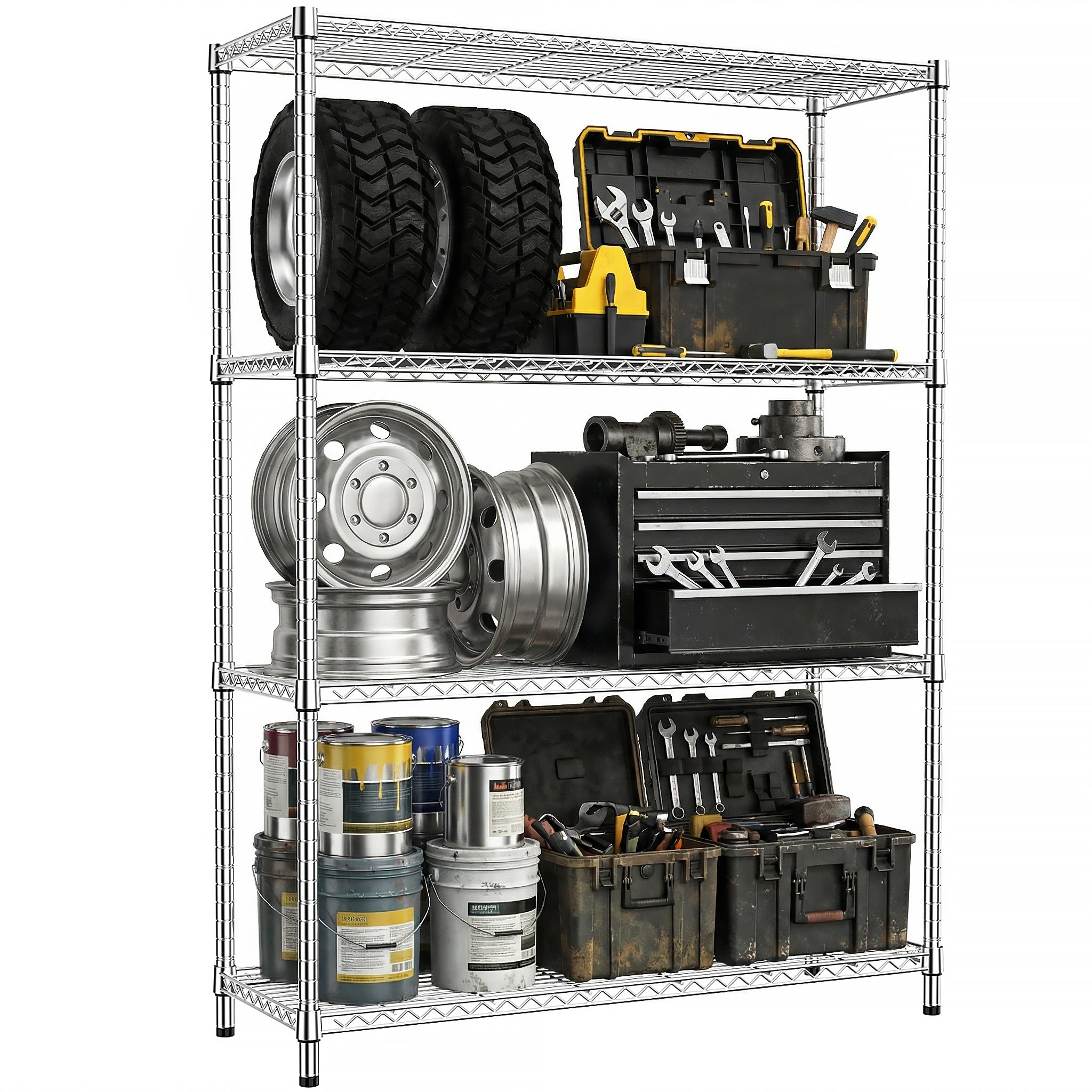 1400 Lbs 4-Shelf Storage Shelves,Wire Shelving Heavy Duty Metal Storage Shelving Unit Adjustable Garage Shelving Rack Pa