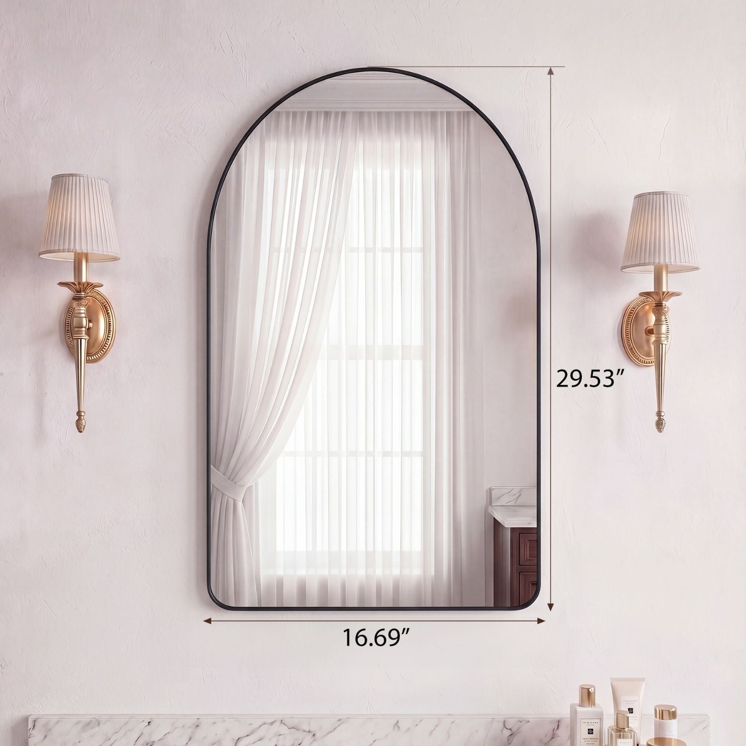 Arched Wall Mirror For Bathroom Over Sink, Arched Rounded Rectangle, Modern Vanity Mirror With Matte Metal Deep Frame, F
