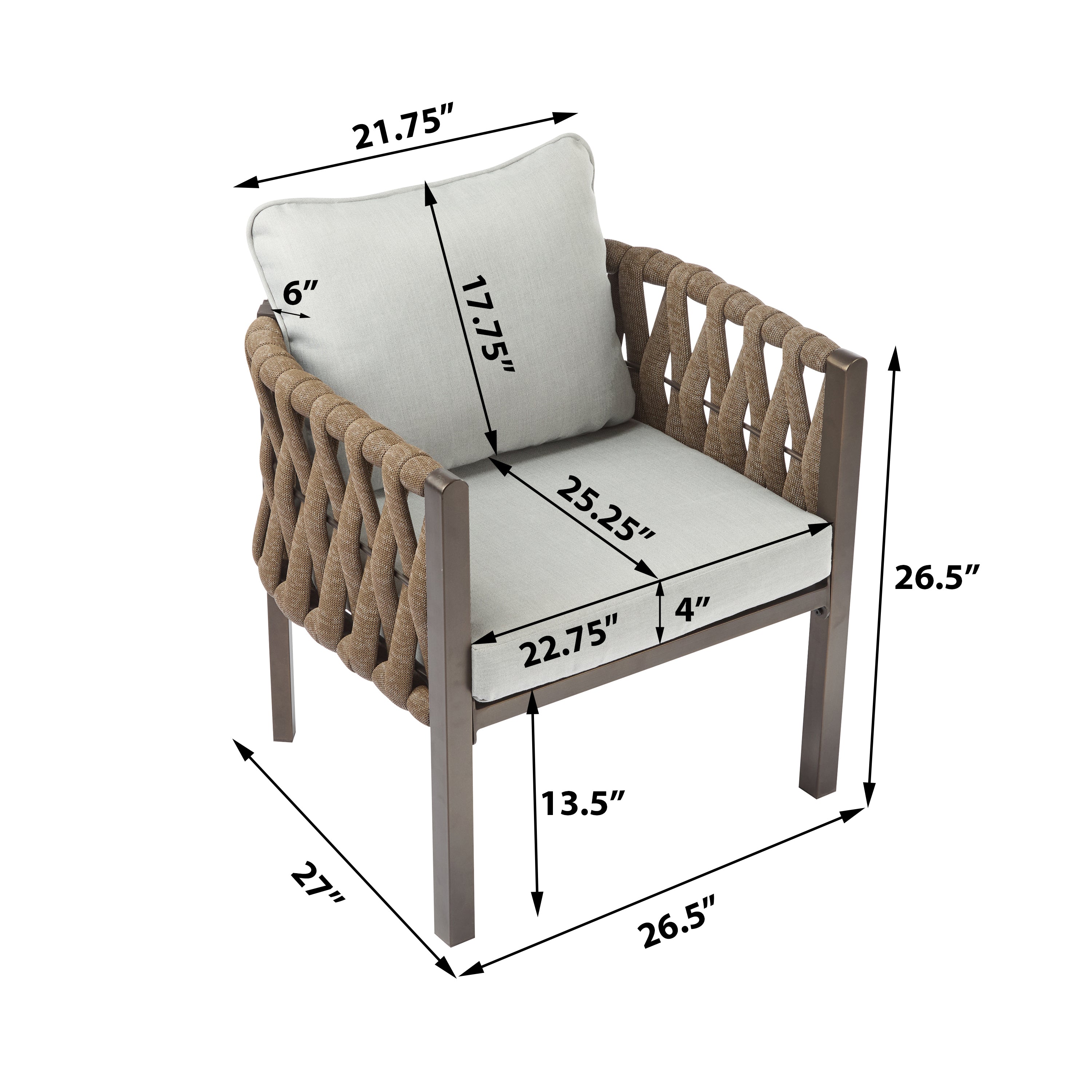 2-Pieces Outdoor Metal Patio Club Chair, Patio Furniture Arm Chair With Cushion, Modern Outdoor Furniture Deep Seating F