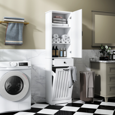 Laundry Cabinet ,with 1 Storage Cabinet And 1 Drawer - White