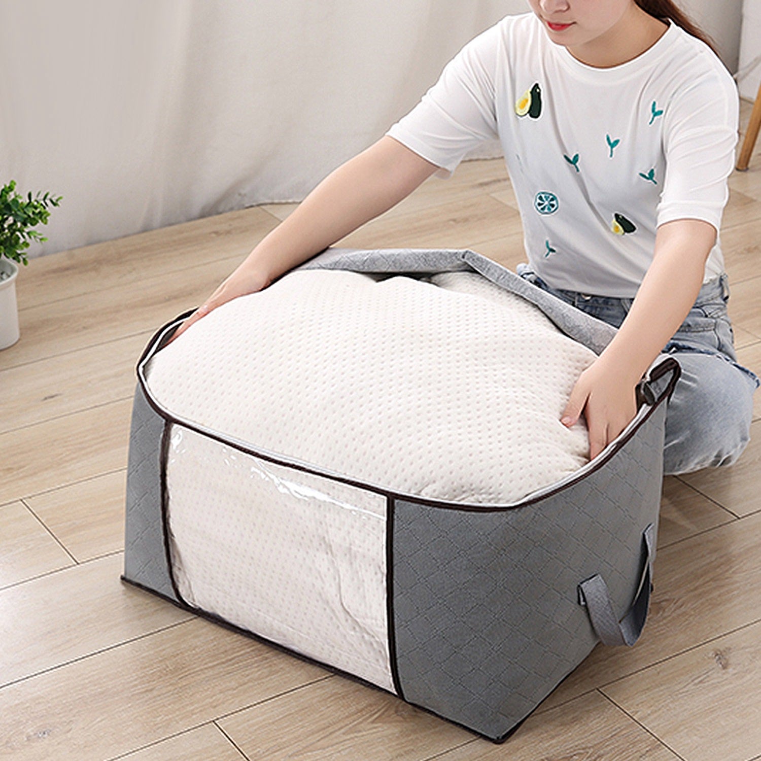 2Pcs Clothes Storage Bag For Moving Season 90L Per Bag With Thick Fabric Clear Window Dual-Zipper For Clothes Comforters