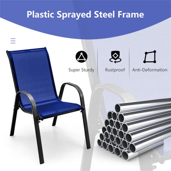 Navy 2 Pack Stackable Patio Dining Chairs, Ergonomic Steel Frame Breathable Fabric Outdoor Chairs 330 LBS Capacity