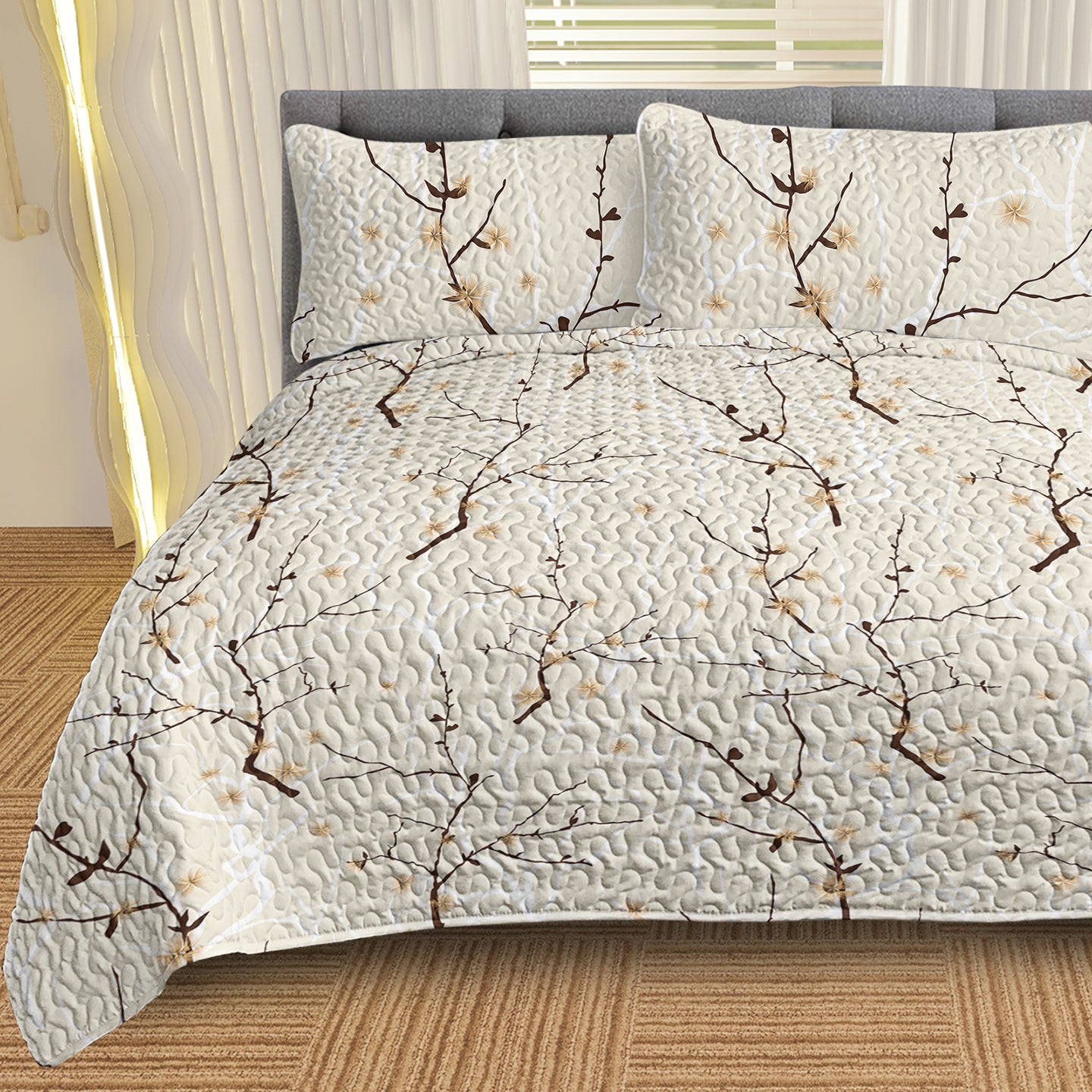 3pcs Minimalist Tree Branch Patterned Blankets Suitable For All Seasons, Including Flower And Autumn Leaf Bedding Sets W