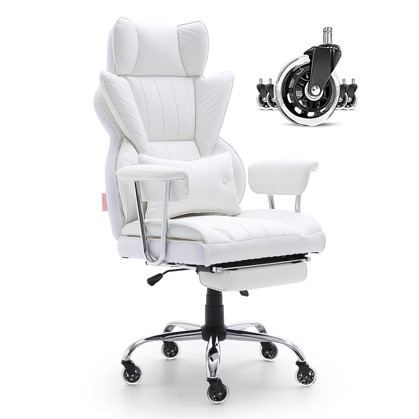 Reclining Office Chair With Footrest, Heavy Duty PU Leather Wide Office Chair, Big And Tall Executive Office Chairs With